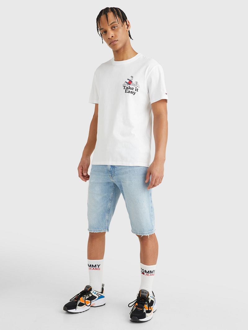 Férfi Tommy Hilfiger Take It Easy Logo Póló Fehér | HU 861PJJ